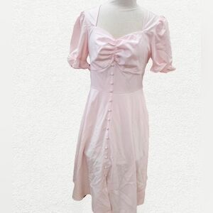 Chic Light Pink Button-Front Midi Dress